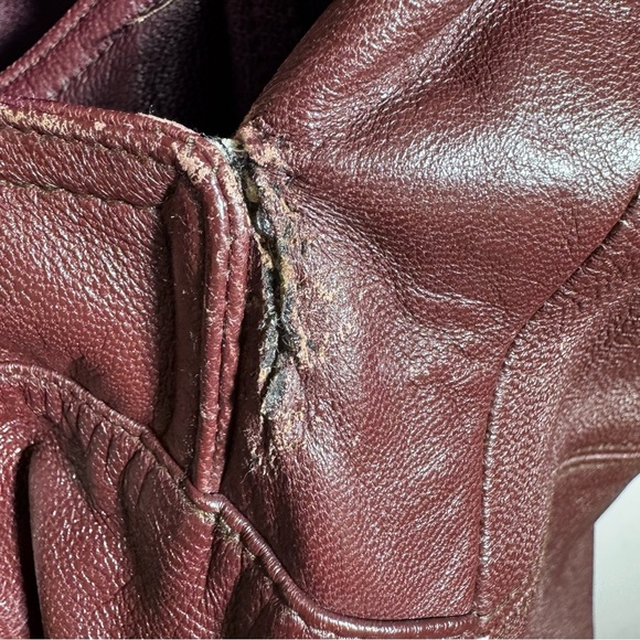 Della Citta Italy Double Breasted Burgundy Leather Coat Size Large Flawed - Picture 13 of 15